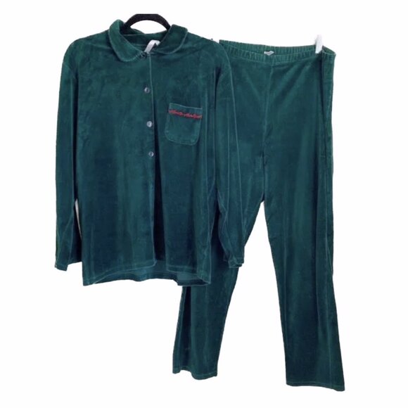 Vintage Victoria Secret Country Green Velvet Top & Pants Pajamas Set Size M - Picture 1 of 11